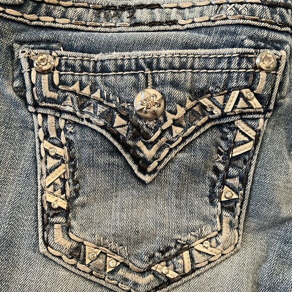 Miss Me Jeans Womens 2 26" Blue Signature Straight Light Wash Fading Embellished - Picture 5 of 8